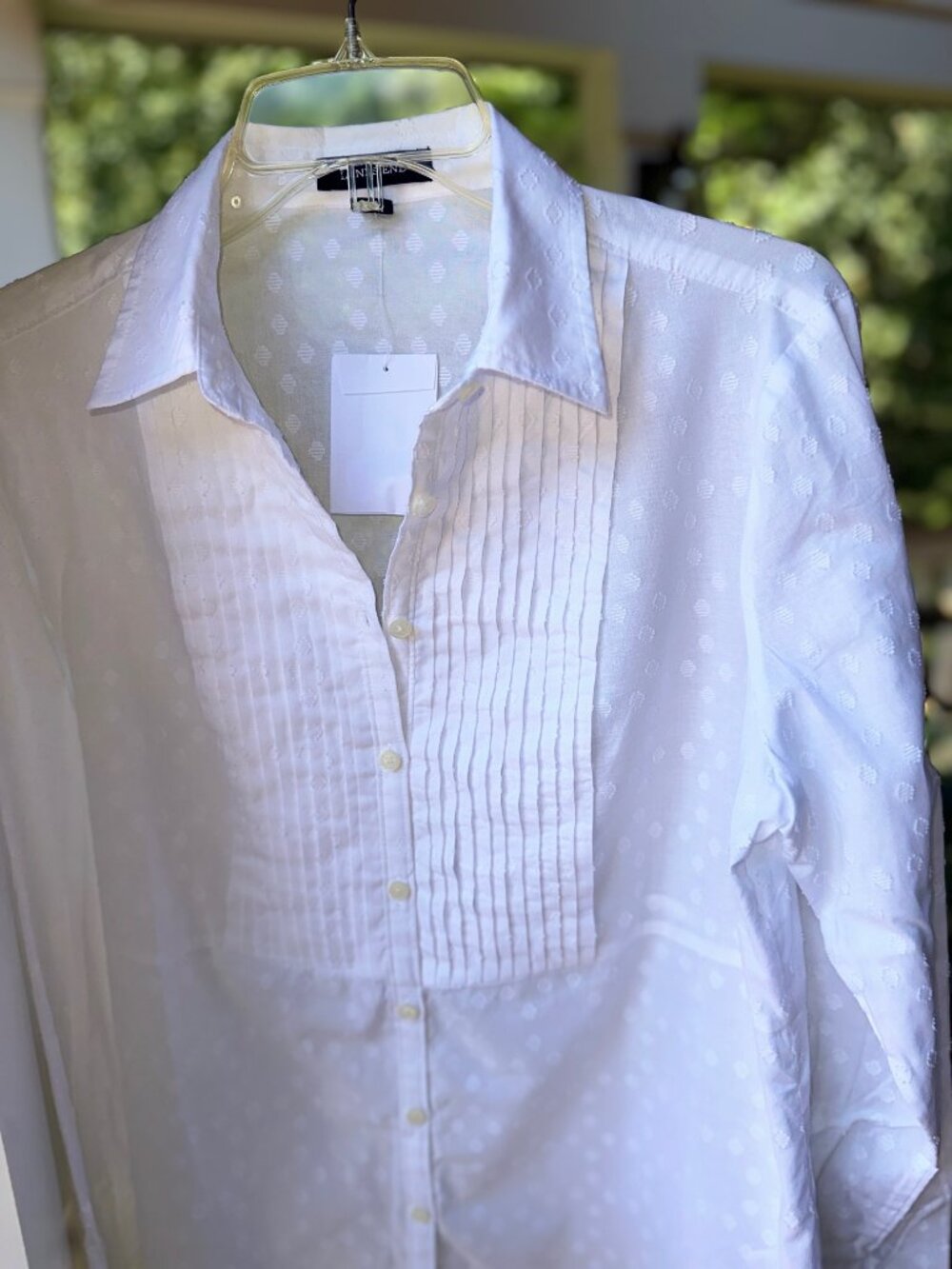Lands End Tuxedo Pintuck Dot Button-Down Cotton Shirt Top Blouse Tunic 14P NEW
